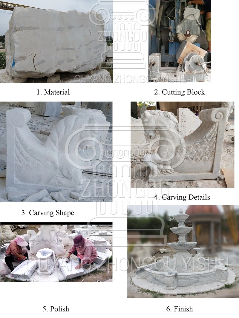 Basic Customization Hand-Carved White Marble Horse Yard Garden Fountain Marsillia Fountain