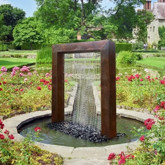 Ornamento de jardim de queda d'água com suporte de metal Cortina de chuva de aço corten